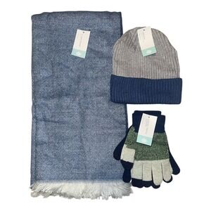 Gertex Blue/Gray Scarf, Hat & Gloves Set
